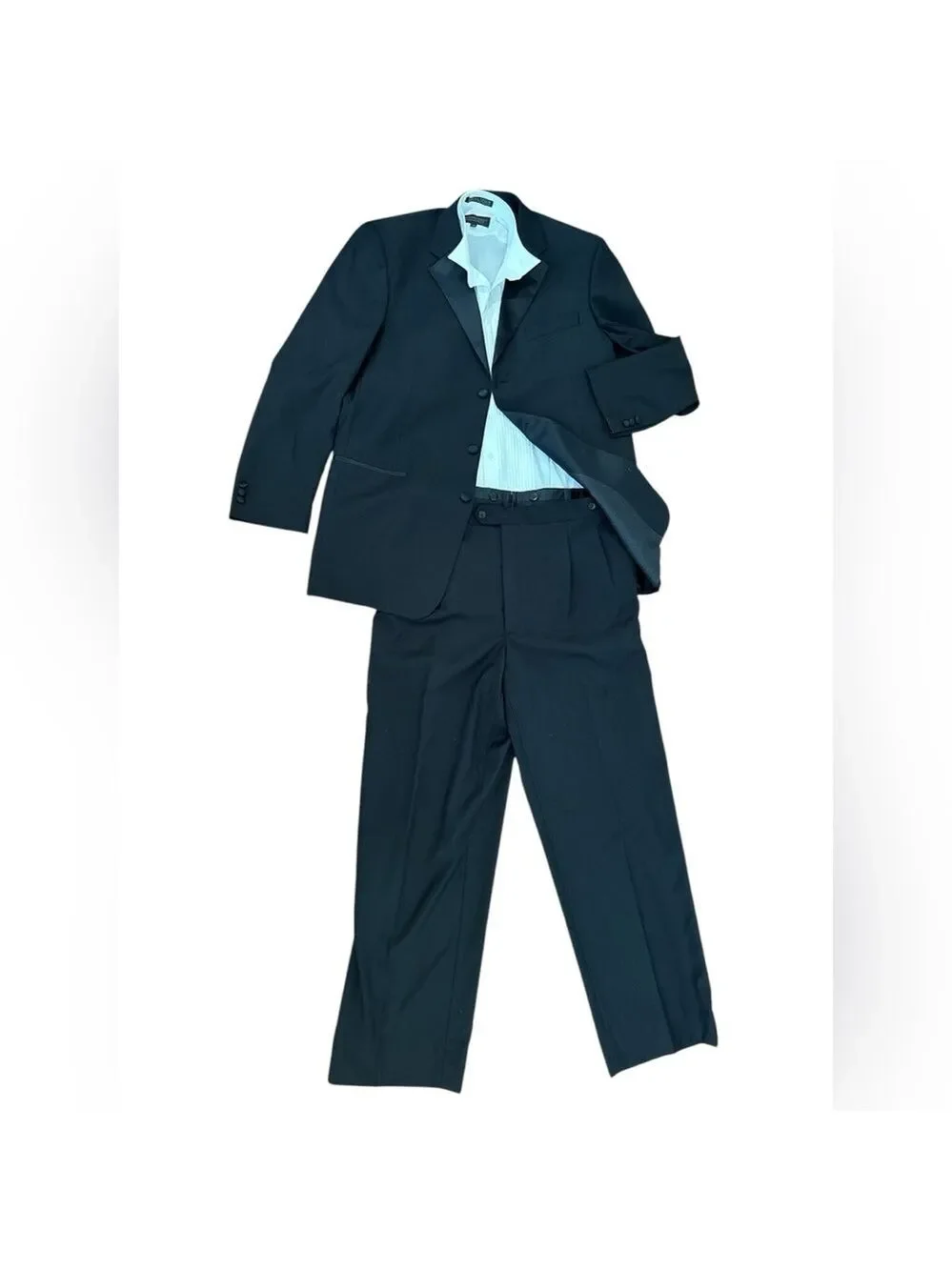 90s 2PC CARAVELLI BLACK TUXEDO ECLECTIC GRANDPA BLAZER 44L & PLEATED SLACKS 38W